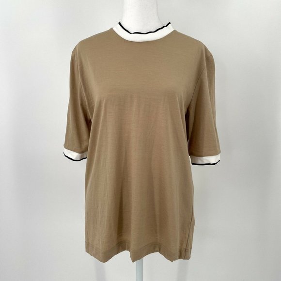 ARKET Merino Wool T Shirt Top Short Sleeve Beige Brown size Medium - Picture 1 of 11